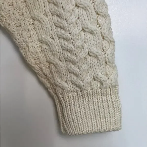 Carraig Donn Merino Wool Ivory Cable Knit Pullover Sweater Fisherman Unisex